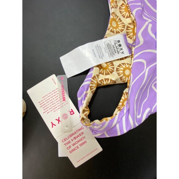 Roxy Reversible Triangle Bikini Small Purple & Gold Swirl Floral Beach Swimwear - Picture 8 of 9